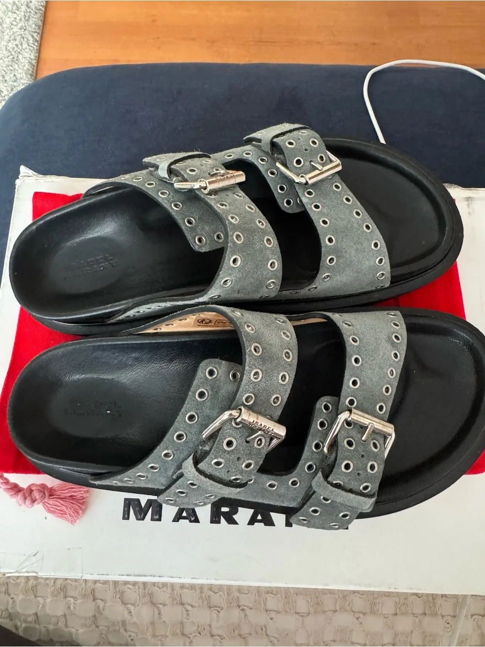 Isabel Marant Lennya Platform Light Blue Suede Double-Buckle Platform Sandals